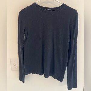 Zara Distressed Neck Black Long Sleeve